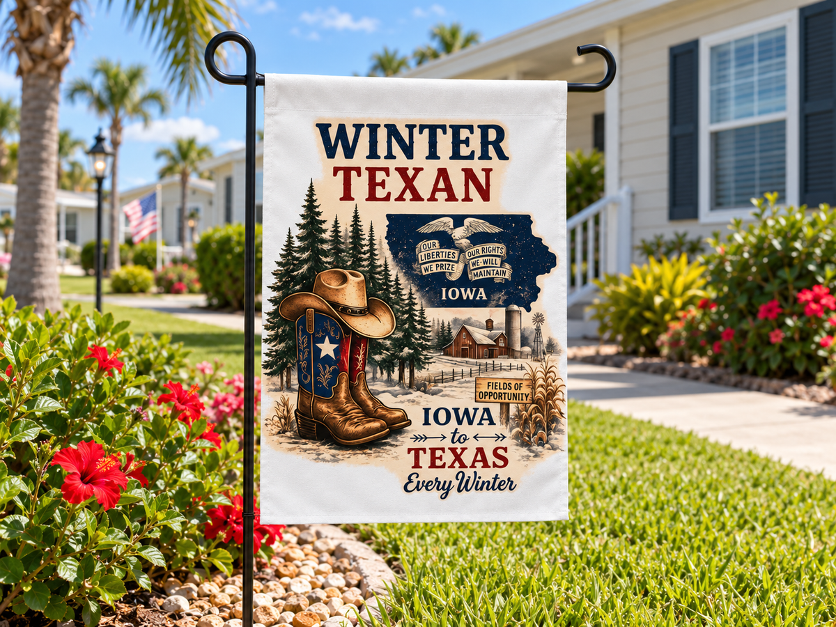 Iowa Winter Texan Garden Flag | Scenic Rustic